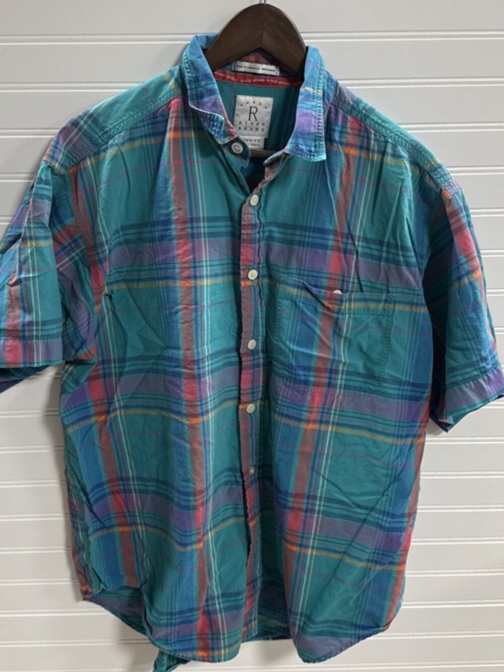 Vtg Arrow River Brand 80s 90s Short Sleeve Stripes Color Block Western Mens Sz L